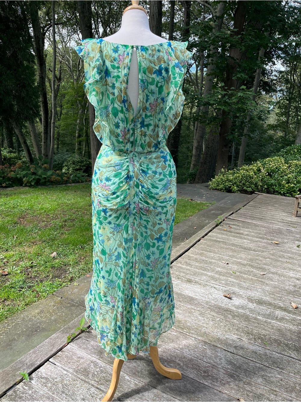 SALONI Floral Green Ruffled Midi Dress